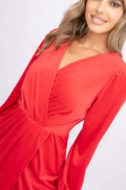 Włoski Czerwona Sukienka welurowa WERMIN