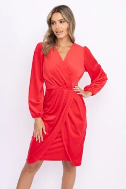 Włoski Czerwona Sukienka welurowa WERMIN