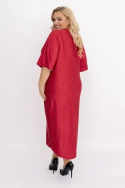 Włoski Czerwona Sukienka z dżetami LOTIGO