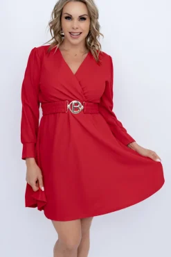 Włoski Czerwona Sukienka z paskiem SARMANIA