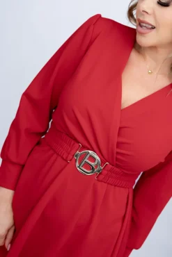 Włoski Czerwona Sukienka z paskiem SARMANIA