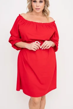 Włoski Czerwona Sukienka z paskiem VOUGI