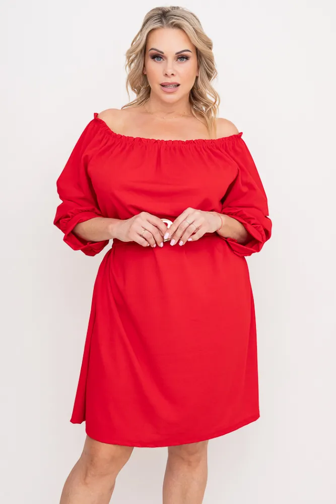 Włoski Czerwona Sukienka z paskiem VOUGI