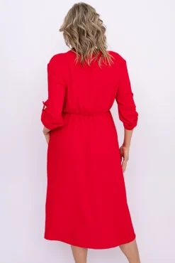 Włoski Czerwona Sukienka z rozsuwanym dekoltem VERSINA