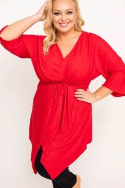 Damskie Polski Czerwona Tunika brokatowa HORUZI