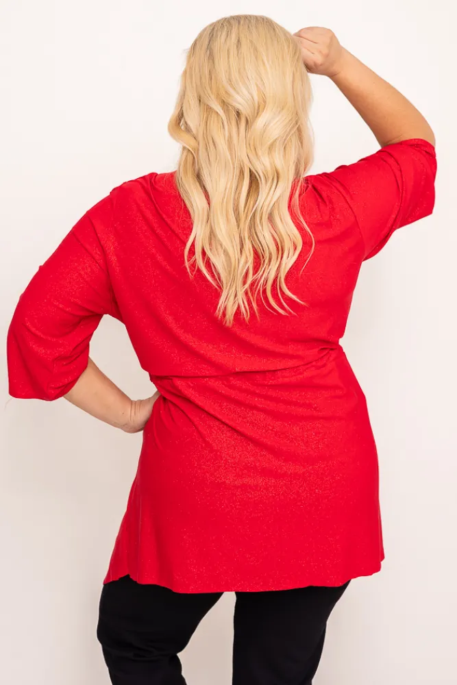 Damskie Polski Czerwona Tunika brokatowa HORUZI