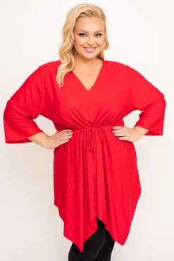 Damskie Polski Czerwona Tunika brokatowa HORUZI