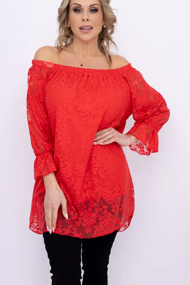Damskie Polski Czerwona Tunika koronkowa BENITO