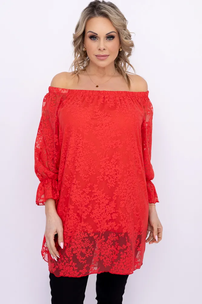 Damskie Polski Czerwona Tunika koronkowa BENITO