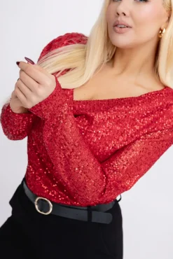 Damskie Włoski Czerwone Body cekinowe MUSSILO