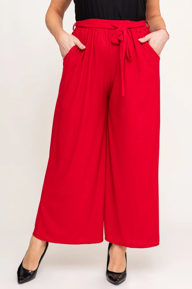 Damskie Polski Czerwone Spodnie kuloty brokatowe WIGIO