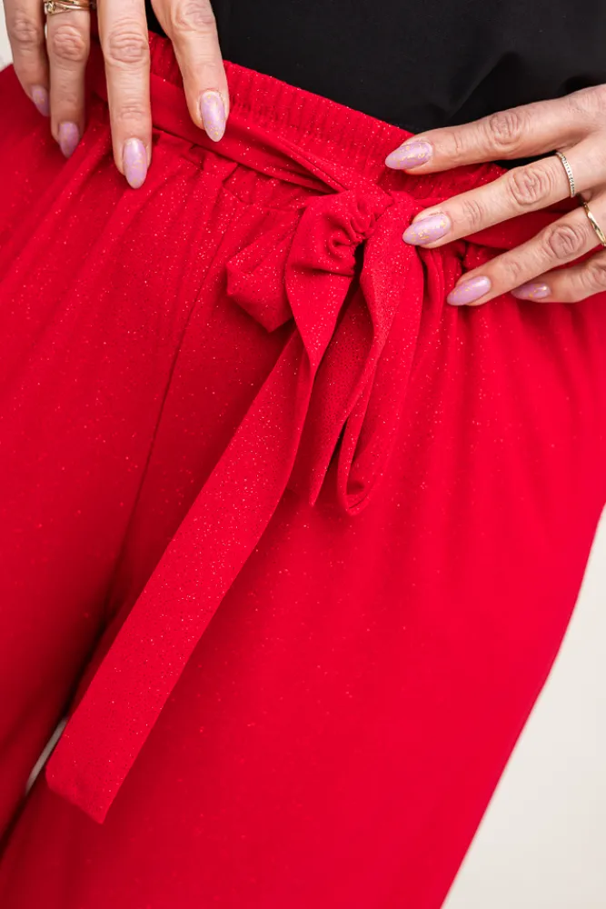Damskie Polski Czerwone Spodnie kuloty brokatowe WIGIO