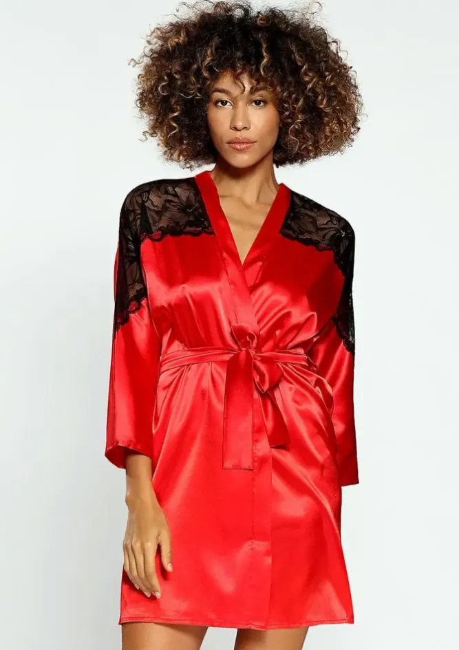 Polski Czerwony Szlafrok satynowy MARION