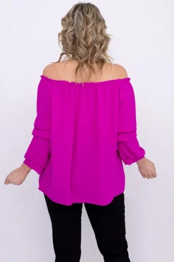 Damskie Włoski Fioletowa Bluzka z marszczonymi rękawami LURIGO