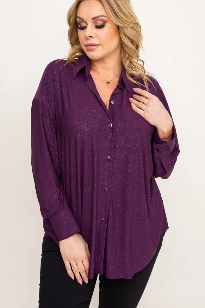 Damskie Polski Fioletowa Koszula brokatowa oversize DESINO
