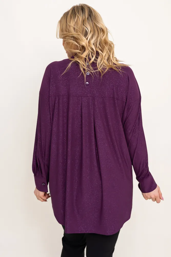 Damskie Polski Fioletowa Koszula brokatowa oversize DESINO