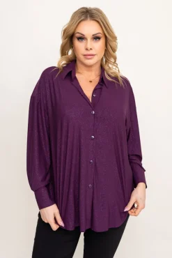 Damskie Polski Fioletowa Koszula brokatowa oversize DESINO