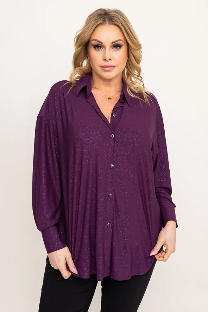 Damskie Polski Fioletowa Koszula brokatowa oversize DESINO