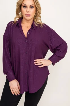 Damskie Polski Fioletowa Koszula brokatowa oversize DESINO