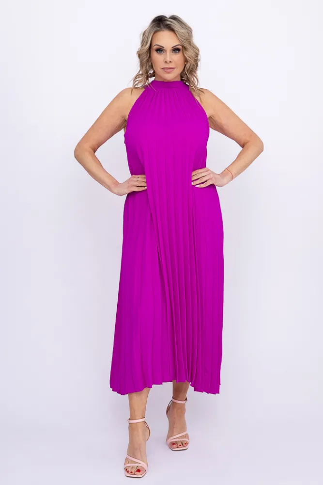 Włoski Fioletowa Sukienka plisowana JAKARTA