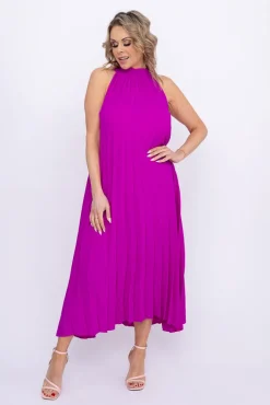 Włoski Fioletowa Sukienka plisowana JAKARTA