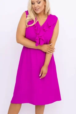 Włoski Fioletowa Sukienka z żabotem MERINGO