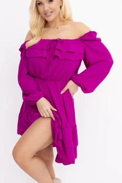 Włoski Fioletowa Sukienka z falbanami KARIENTO