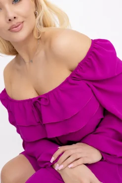 Włoski Fioletowa Sukienka z falbanami KARIENTO