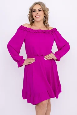 Włoski Fioletowa Sukienka z falbanką SEVELIEN