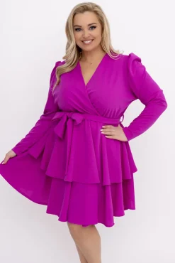 Włoski Fioletowa Sukienka z falbanami VETISERE