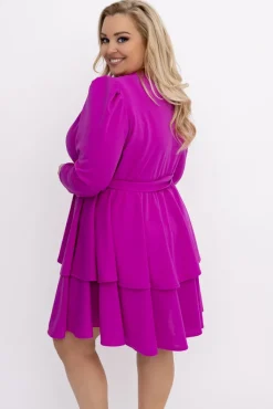Włoski Fioletowa Sukienka z falbanami VETISERE