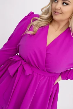 Włoski Fioletowa Sukienka z falbanami VETISERE