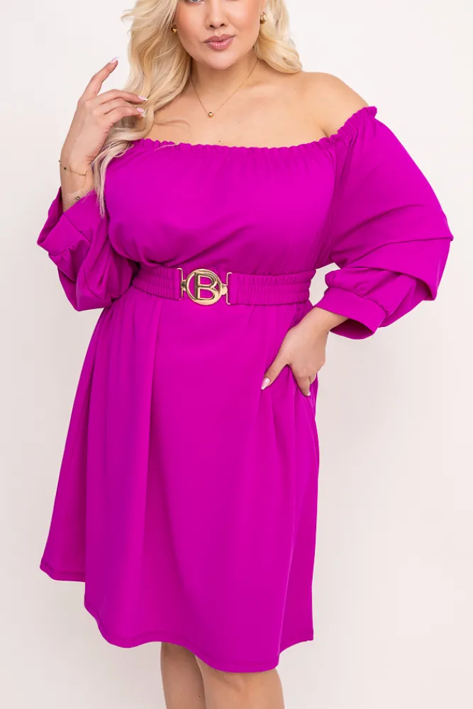 Włoski Fioletowa Sukienka z paskiem VOUGI