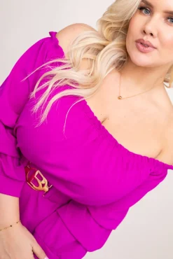 Włoski Fioletowa Sukienka z paskiem VOUGI