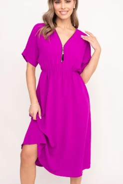 Włoski Fioletowa Sukienka z rozsuwanym dekoltem TRIZI