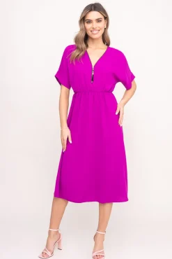 Włoski Fioletowa Sukienka z rozsuwanym dekoltem TRIZI