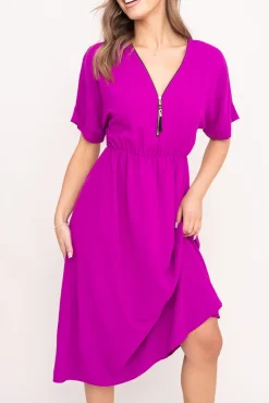 Włoski Fioletowa Sukienka z rozsuwanym dekoltem TRIZI