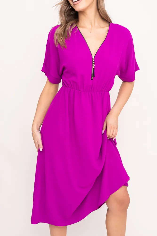 Włoski Fioletowa Sukienka z rozsuwanym dekoltem TRIZI