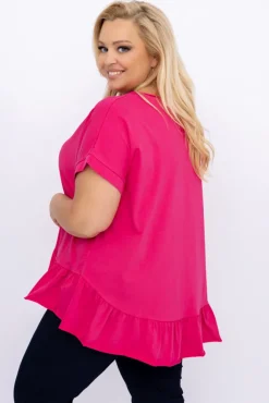 Damskie Włoski Fuksjowa Bluzka z falbaną BEYBIN