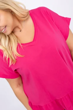 Damskie Włoski Fuksjowa Bluzka z falbaną BEYBIN