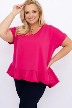 Damskie Włoski Fuksjowa Bluzka z falbaną BEYBIN