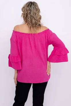 Damskie Włoski Fuksjowa Bluzka z falbanami PARFI