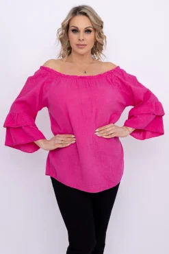 Damskie Włoski Fuksjowa Bluzka z falbanami PARFI