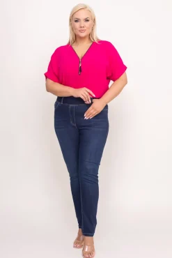 Damskie Włoski Fuksjowa Bluzka z rozsuwanym dekoltem EKIUZI