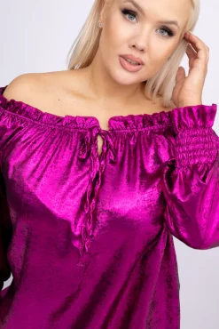 Damskie Włoski Fuksjowa błyszcząca Bluzka ZOI