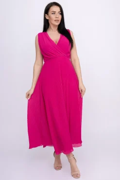 Włoski Fuksjowa plisowana Sukienka szyfonowa GUSTEN