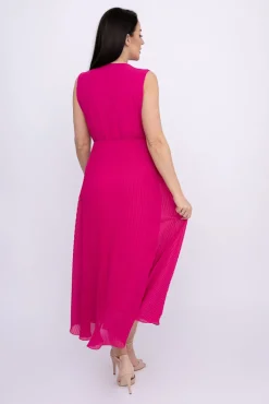 Włoski Fuksjowa plisowana Sukienka szyfonowa GUSTEN