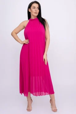 Włoski Fuksjowa plisowana Sukienka szyfonowa LUZIO