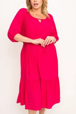 Polski Fuksjowa Sukienka brokatowa z paskiem PENTUZI