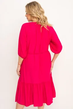 Polski Fuksjowa Sukienka brokatowa z paskiem PENTUZI